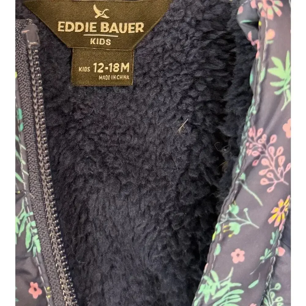 Eddie Bauer Floral Puffer Snowsuit Baby Bunting Navy